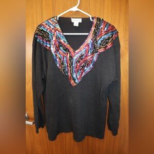 Vintage Black Sweater with Multicolor Sequin Design